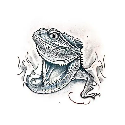 A bearded dragon crawling out of cut on my arm tattoo design idea