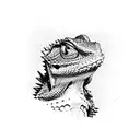 A bearded dragon exploring the outdoors in blackwork style tattoo design idea