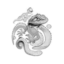 A bearded dragon exploring the outdoors in blackwork style tattoo design idea