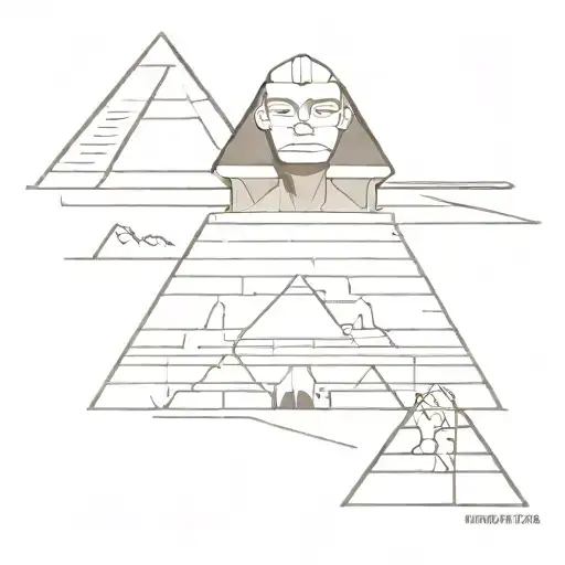 The statue of the Great Sphinx of Giza centered sitting in front of the Great Pyramids of Giza in the background.  tattoo design idea