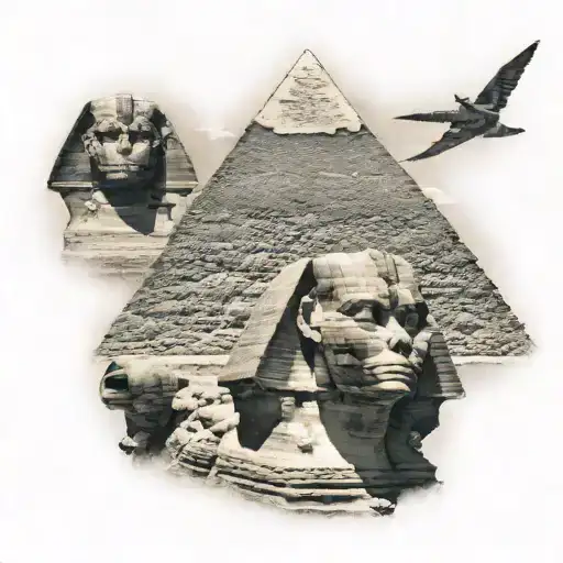 The pyramids of Giza in the background with the Great Sphinx of Giza in front  tattoo design idea