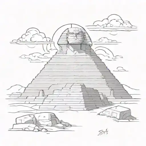 The head of the Great Sphinx of Giza centered in front of the Great Pyramids of Giza tattoo design idea