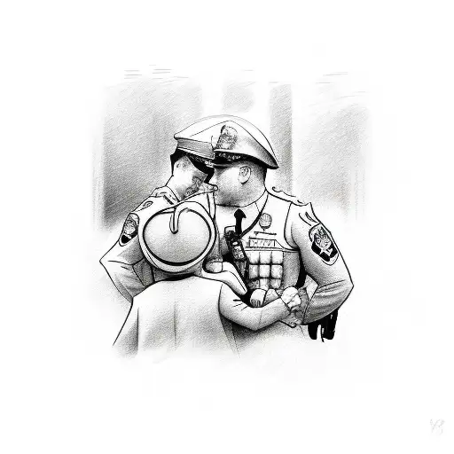 Sketch-style illustration of an Irish police officer embracing their family tattoo design idea