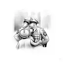 Sketch-style illustration of an Irish police officer embracing their family tattoo design idea