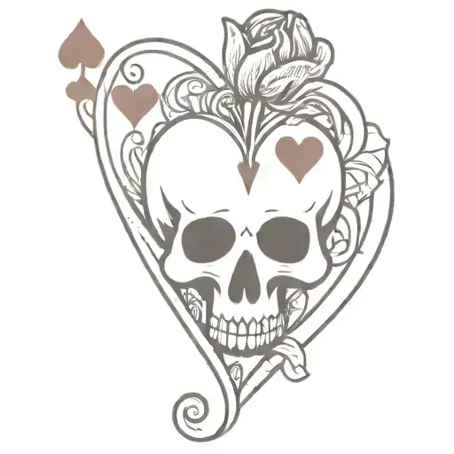 ace of hearts with skull, with lily flower tattoo design idea