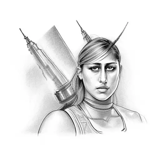 A portrait of Rhea Ripley wearing a championship belt tattoo design idea