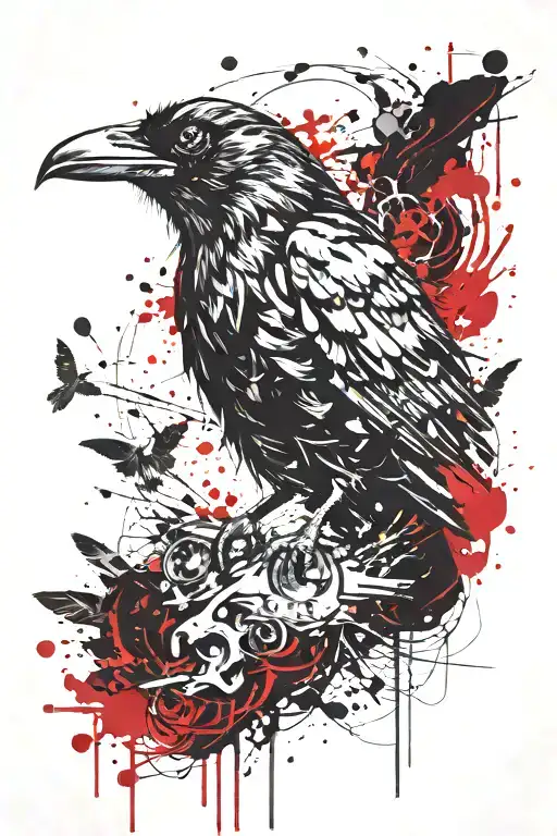 Voodoo style crow tattoo design idea