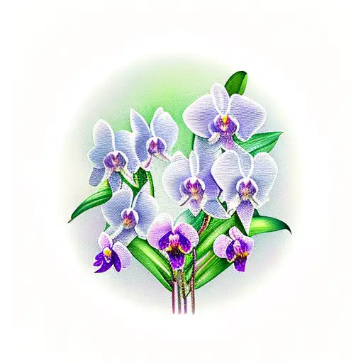 purple orchids in a vase tattoo design idea