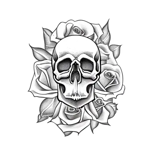 skull in coffin with roses tattoo design idea