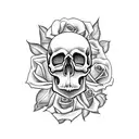 skull in coffin with roses tattoo design idea