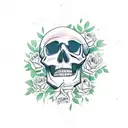 skull in coffin with roses tattoo design idea