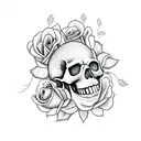 skull in coffin with roses tattoo design idea