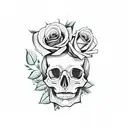 skull in coffin with roses tattoo design idea