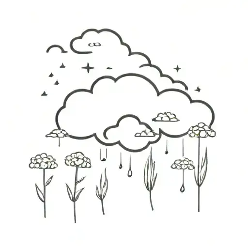 rain cloud raining over wildflowers growing tattoo design idea