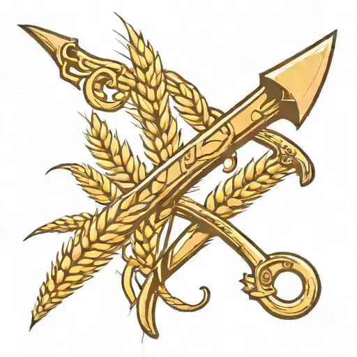 scythe and 3 wheat stalks intertwined tattoo design idea