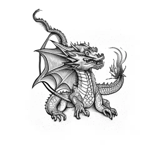 An electrician riding a dragon while fixing power lines in space tattoo design idea