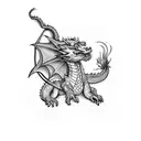 An electrician riding a dragon while fixing power lines in space tattoo design idea