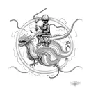 An electrician riding a dragon while fixing power lines in space tattoo design idea