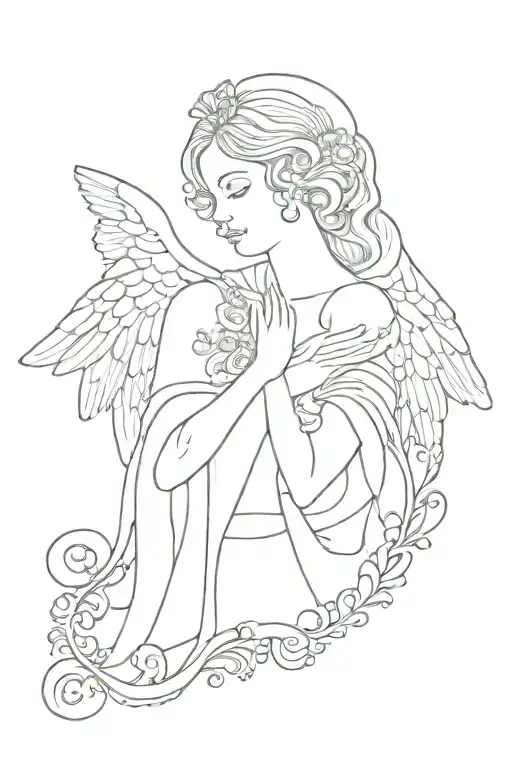 Angel Gabriel incorporated with lace and traditional croatian tattoos tattoo design idea
