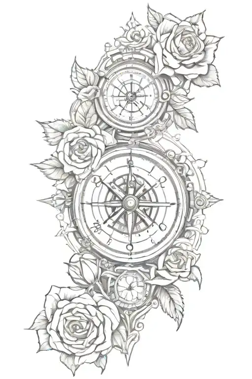 roses clock naval compass free Masonic symbols tattoo design idea