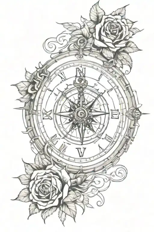 roses clock naval compass free Masonry  tattoo design idea