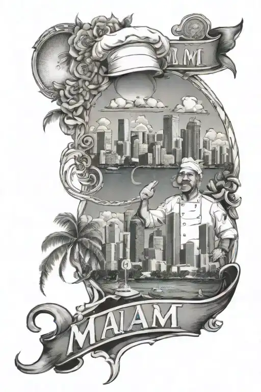 Miami skyline chef tattoo design idea