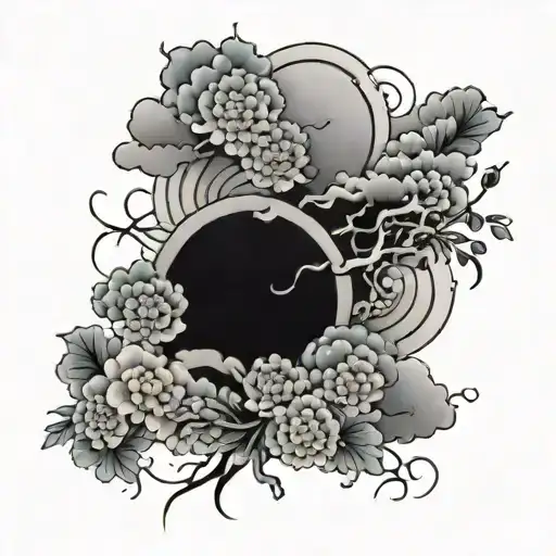 black clouds and flowers in a Japanese style to make a filler background  tattoo design idea