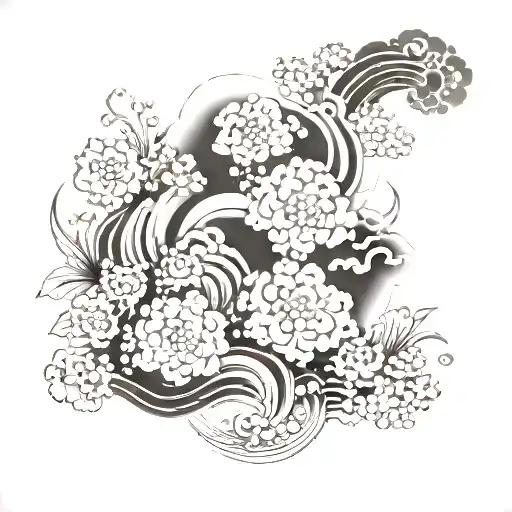 black clouds and flowers in a Japanese style to make a filler background  tattoo design idea