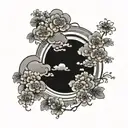 black clouds and flowers in a Japanese style to make a filler background  tattoo design idea