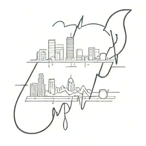 Boston skyline with dumbbell and ekg line tattoo design idea