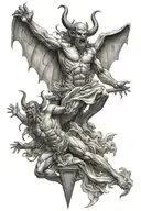 devil knocking god down from heaven with gods cross tattoo design idea
