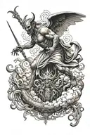 devil knocking god down from heaven tattoo design idea