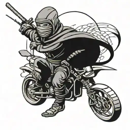 ninja and motorcycle and katana tattoo design idea