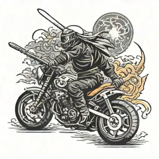 ninja and motorcycle and katana  tattoo design idea