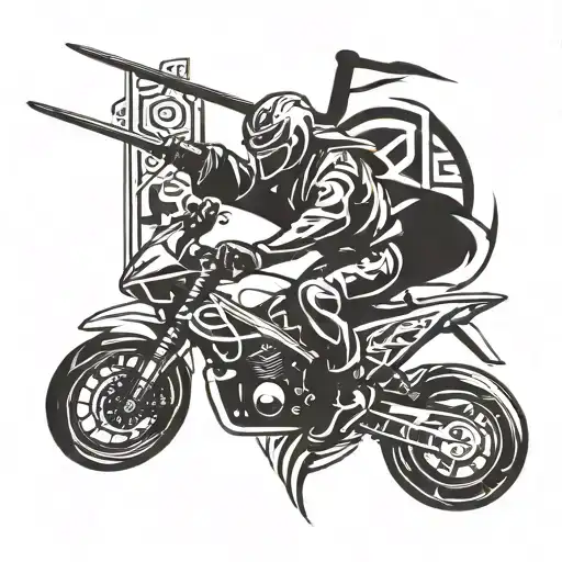 ninja and motorcycle and katana tattoo design idea