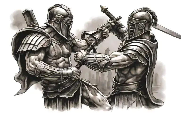 gladiator fighting tattoo design idea