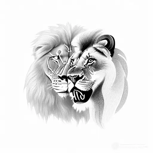 A lion and lioness symbolizing strength and unity tattoo design idea