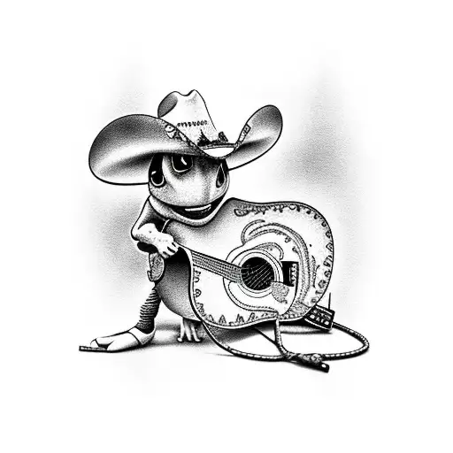 Stitch with guitar and cowboy hat  tattoo design idea