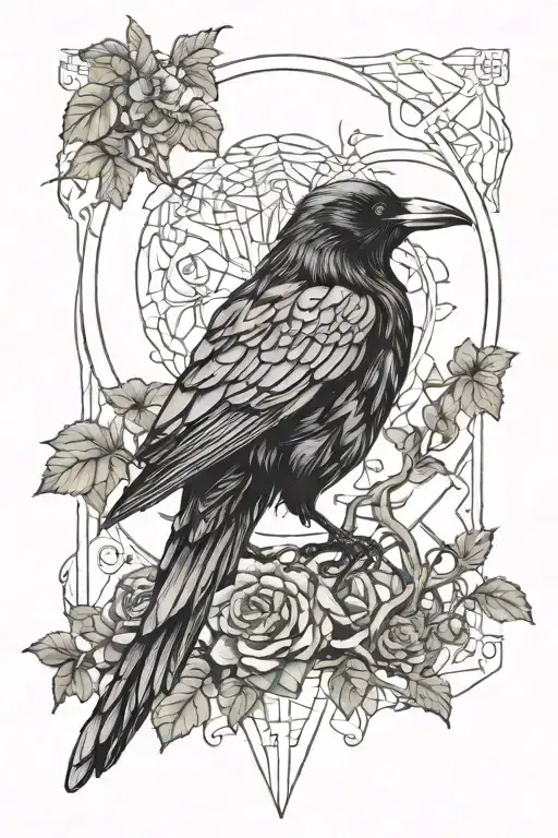 raven, witchy, animal skeleton, spiritual, nature, ivy, herbs, moon, ethereal tattoo design idea