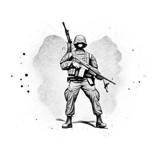 Soldier silhouette with a gun in a battlefield tattoo design idea