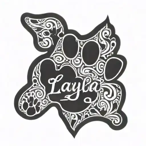 Dog paw print with Layla name tattoo design idea
