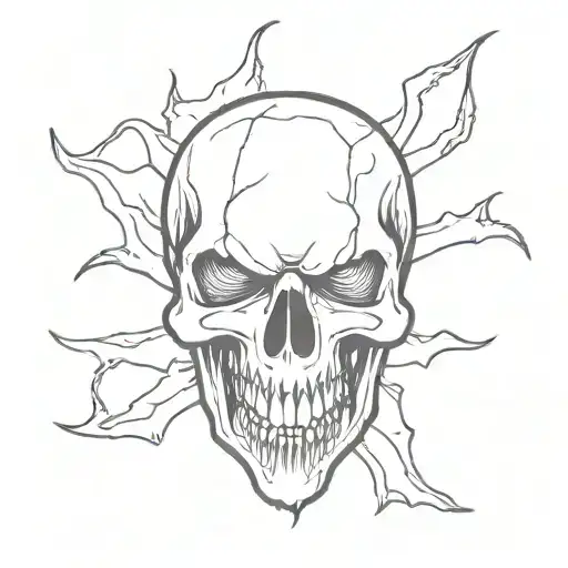 in a square frame a skull with many fangs tattoo design idea
