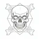 in a square frame a skull with many fangs like a vampire tattoo design idea