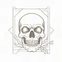 in a square frame a skull with many fangs like a vampire tattoo design idea
