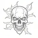 in a square frame a skull with many fangs tattoo design idea