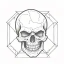 in a square frame a skull with many fangs tattoo design idea
