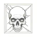 in a square frame a skull with many fangs tattoo design idea