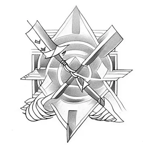 an arrow taking unexpected turns and ending with three arrows on different directions tattoo design idea