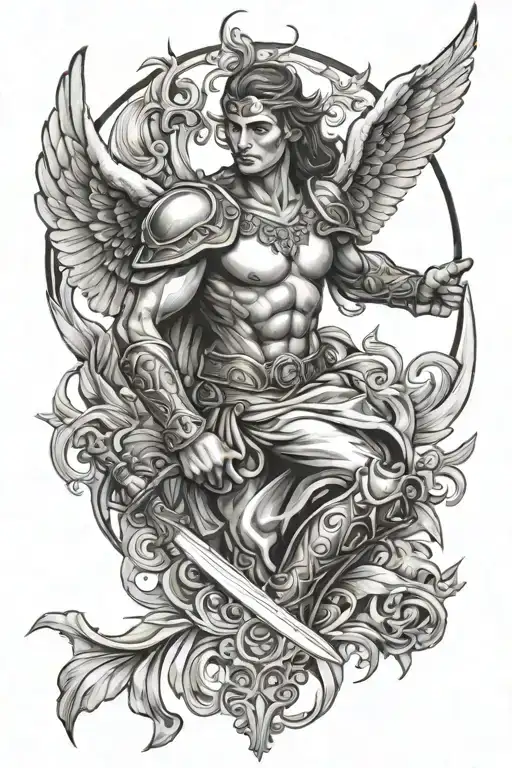 Gabriel, angel warrior, powerful and sweet tattoo design idea