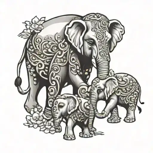 Thai Elephant family tattoo design idea